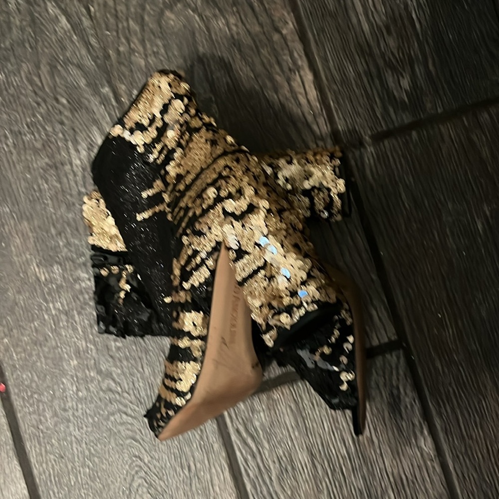 Sequin Peep-Toe Booties - image 3